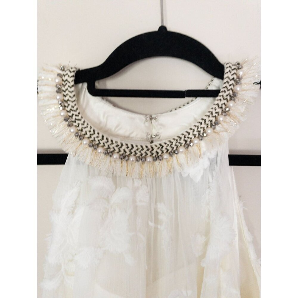 Badgley Mischka Embroidered Halter Wedding Dress - Ivory Sleeveless Gown With Fl - Picture 7 of 14